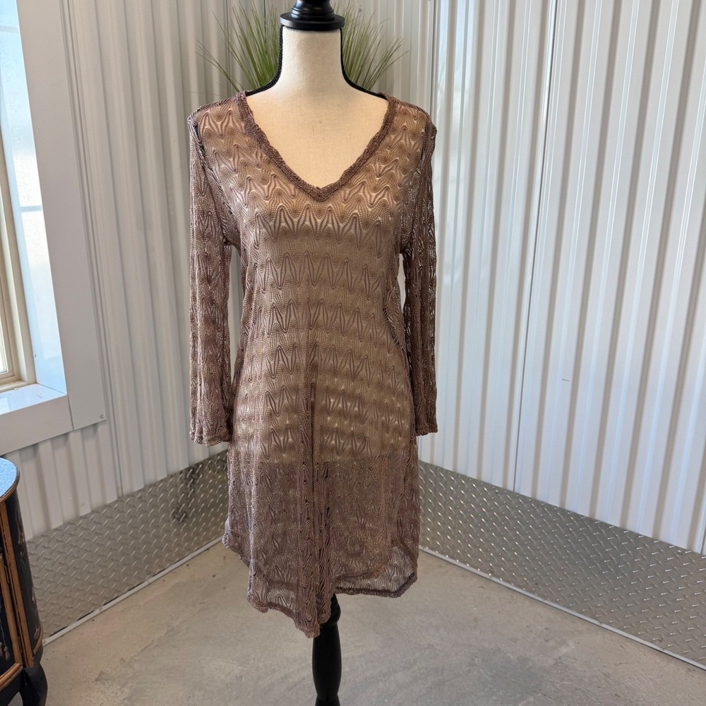 Elif for Jordan Taylor Swim Cover Up Women Size M Bronze Excellent Metallic Knit